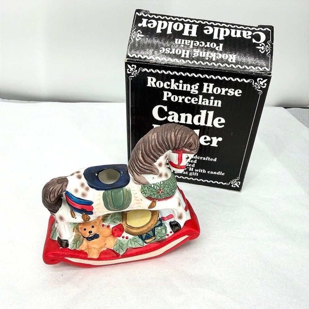 Giftco Rocking Horse Porcelain Candle Holder Christmas Mantle Decor Vintage